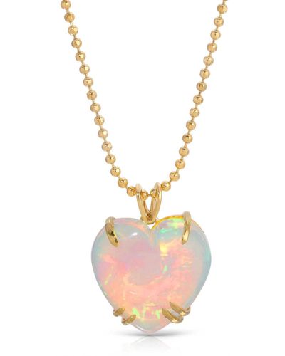 Glamrocks Jewelry Welo Opal Puffy Heart Necklace - Metallic
