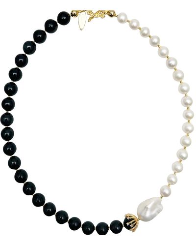 Farra Freshwater Pearls With Obsidian Necklace - Black