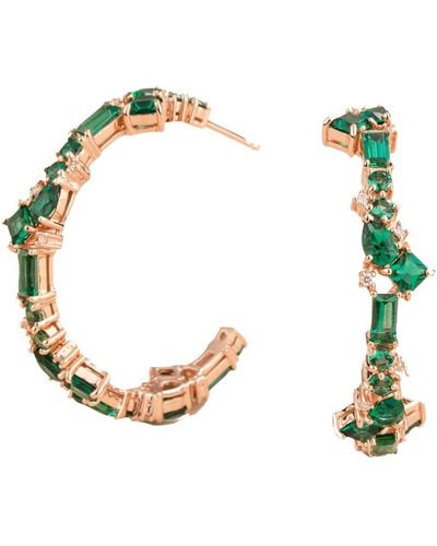 Juvetti Emeralds And Diamonds Lanna Hoop Earrings In Pink Gold - Metallic
