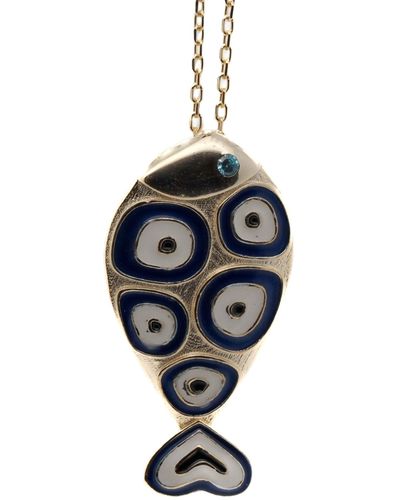 Ebru Jewelry Evil Eye Fish Necklace - Black