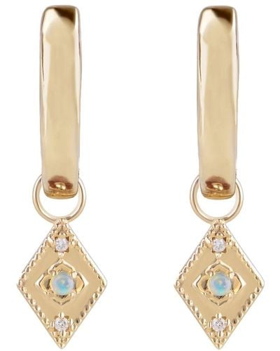 Zohreh V. Jewellery Australian Opal & Diamond Detail Hoop Earrings 9k - Metallic