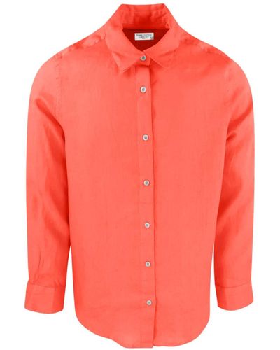 Haris Cotton Linen Basic Long-sleeved Shirt-coral Reef - Orange