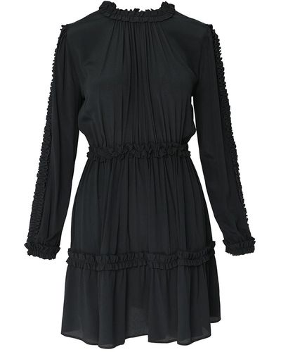 Framboise Bella Silk Dress With Ruffles - Black