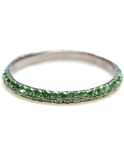 Artisan 18k Oxidized Gold With Tsavorite Gemstone Half Eternity Band Ring - Green