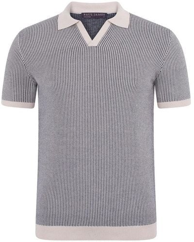 Paul James Knitwear Mens Lightweight Cotton Gallo Fishermans Buttonless Polo Shirt - Gray