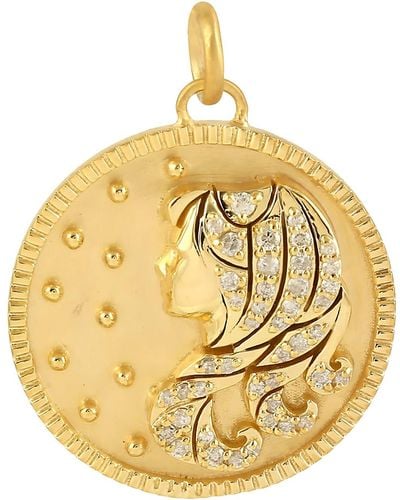 Artisan Yellow Gold Virgo Sing Zodiac Pendant Diamond - Metallic