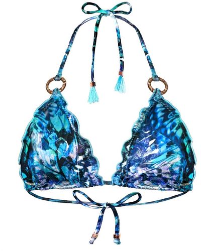 ELIN RITTER IBIZA Blue Butterfly Print Bikini Halter Top Savina