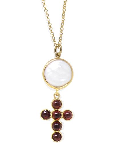 Vintouch Italy Hope Gold-plated Garnet Cross Necklace - Red