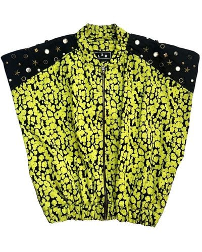 L2R THE LABEL Studded Sleeveless Bomber Jacket In Yellow - Green