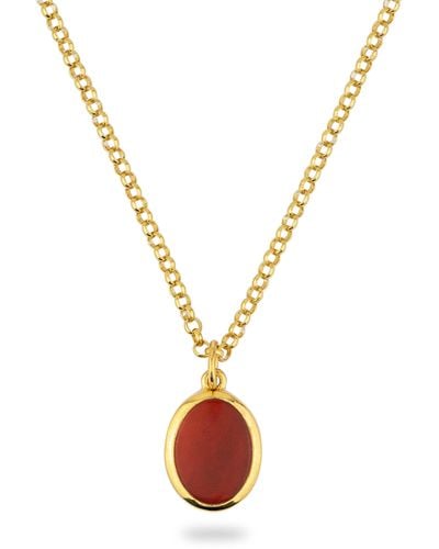 Phira London Jamestown Carnelian Oval Stone Necklace & Pendant - Metallic