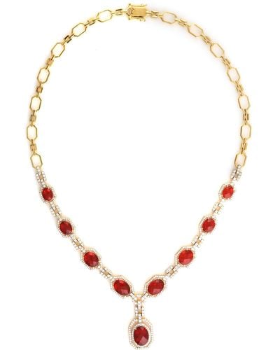 Artisan 18k Yellow Gold Natural Diamond Fire Opal Diamond Necklace - Brown