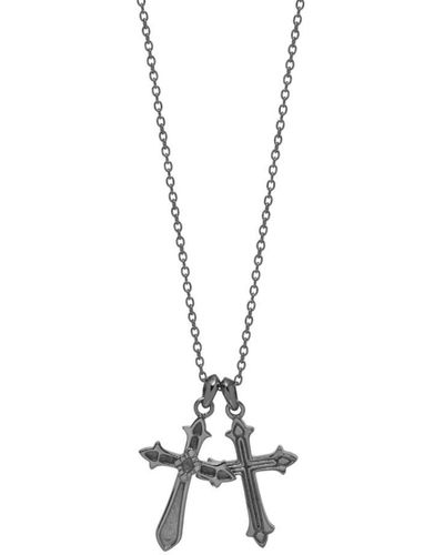 Northskull Twin Baroque Cross Necklace In Gunmetal - Black