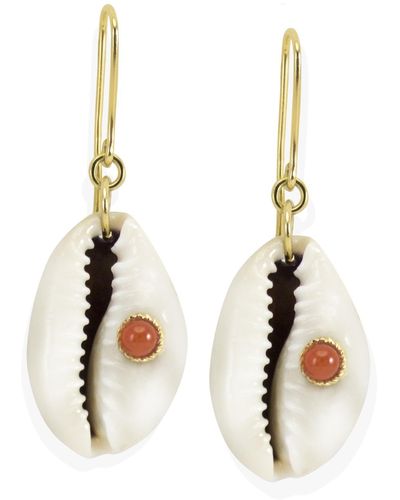 Vintouch Italy Coral & Cowrie Shell Earrings - White