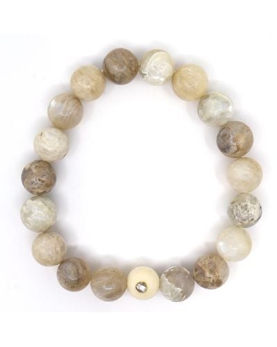 Shar Oke Coral, Moonstone & Diamonds Beaded Bracelet - White
