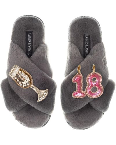 Laines London Classic Laines Slippers With 18th Birthday & Champagne Glass Brooches - Brown