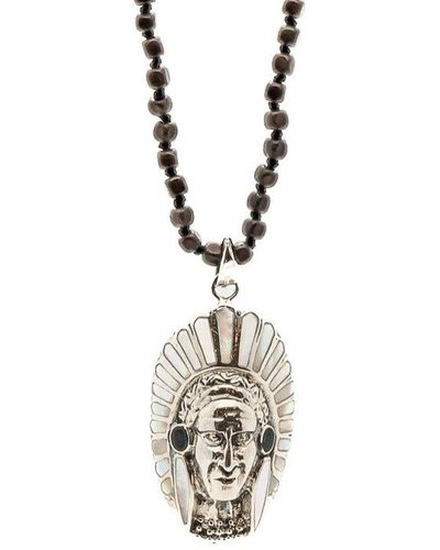 Ebru Jewelry Indian Chief Head Necklace - Metallic