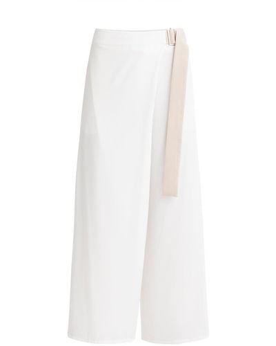 Paisie Wide Leg Wrap Trousers In White & Beige