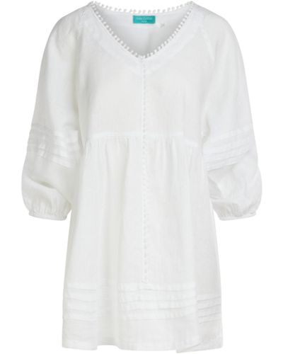 Haris Cotton "v" Neck Linen Long Sleeved Blouse - White
