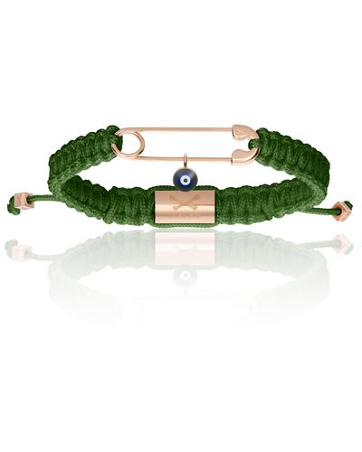 Double Bone Bracelets Pink Gold Safety Pin With Military Polyester Bracelet - Green