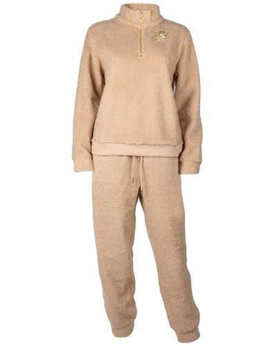 Laines London Neutrals Teddy Fleece Lounge Set With Gold Octopus Brooch - Natural