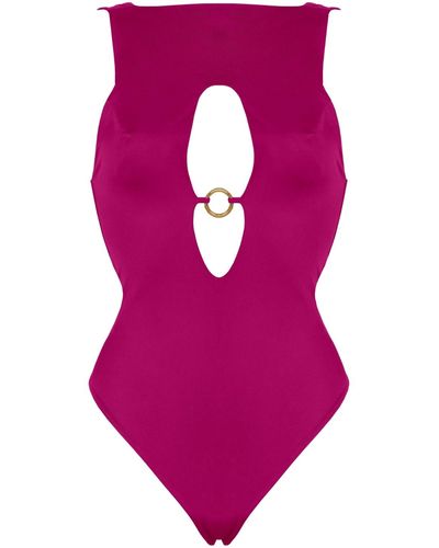 ANTONINIAS Venetia One-piece Swimsuit With Cut-out Detailing In Pink - Purple