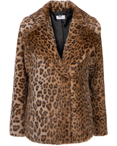 ISSY LONDON Neutrals Lena Leopard Faux Fur Jacket - Brown