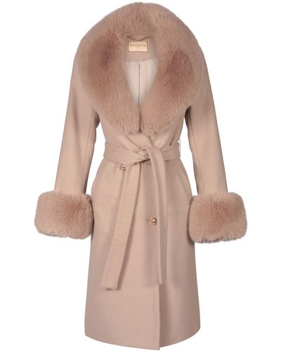 Santinni 'marlene' 100% Cashmere & Wool Coat In Grigio - Pink