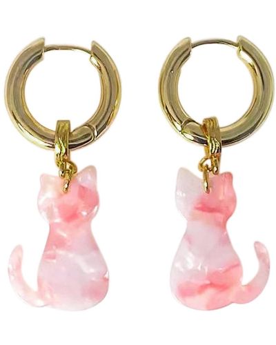 Ninemoo Colour Blocked Cats Hoops Earrings - Pink