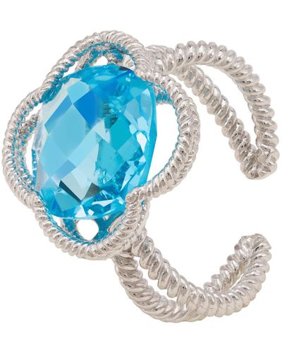 LÁTELITA London Open Clover Gemstone Cocktail Ring Silver Blue Topaz