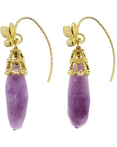 Farra Teardrop Orchid Gemstone With Butterfly Hook Earrings - Purple