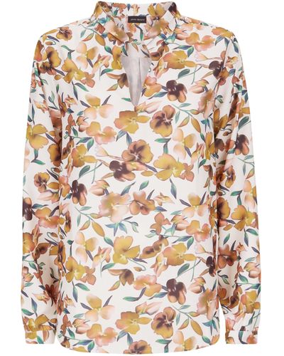 James Lakeland Printed Mandarin Collar Blouse - White