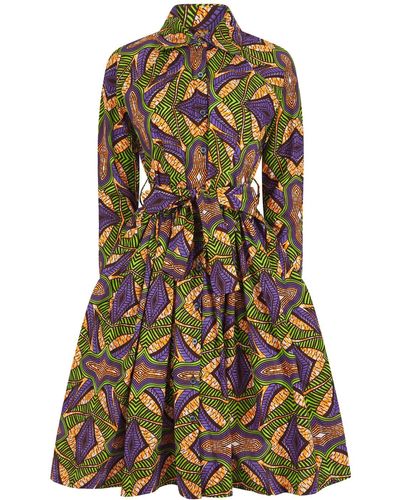 Ohema Ohene Akua Geometric African Print Midi Dress - Green