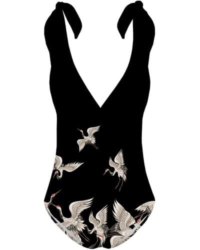 Aloha From Deer Cranes One Piece Swimsuit - Black