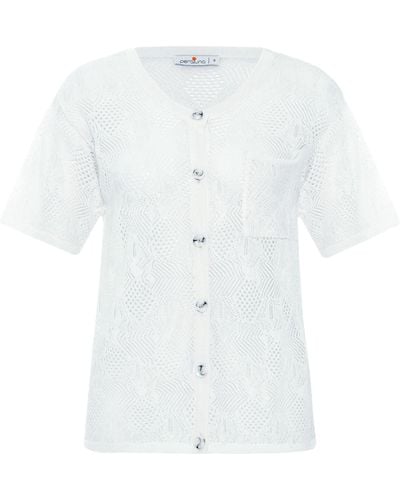 Peraluna Emma Lace Knit Short Sleeve Cardigan In Ecru - White