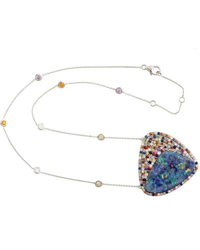 Artisan 18k White Gold Opal Doublet Multi Sapphire Diamond Necklace - Blue