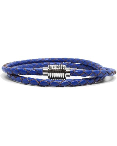 Kenton Michael Sterling Silver Coil, Braided Leather Wrap Bracelet - Blue