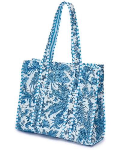 At Last Cotton Tote Bag In Sky & White - Blue