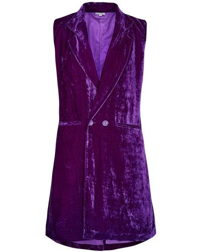 At Last Long Silk Velvet Waistcoat In Violet - Purple