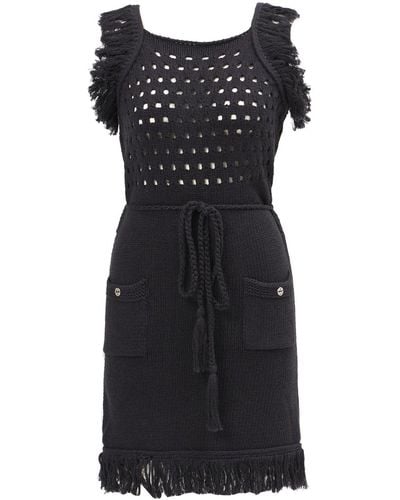 Peraluna Miyoki Mini Knitted Tasselled Dress In Anthracite - Black