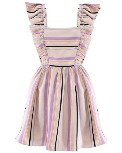AVENUE No.29 Ruffle Short Dress In Stripes - Pink