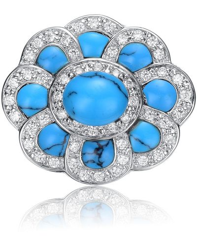 Genevive Jewelry Sterling Silver Blue And White Cubic Zirconia Small Flower Pin