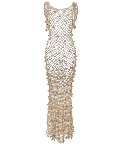 Andreeva Malva Metallic Handmade Crochet Maxi Dress - White