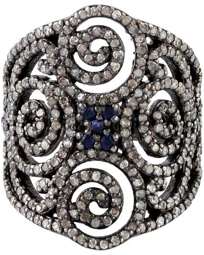Artisan Pave Diamond 925 Sterling Silver Handmade Vintage Style Ring Jewelry - Metallic