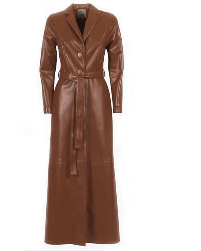Julia Allert Long Button-up Eco-leather Trench - Brown