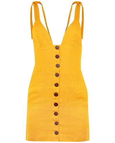 blonde gone rogue Linen Mini Dress, Upcycled Linen, In Yellow