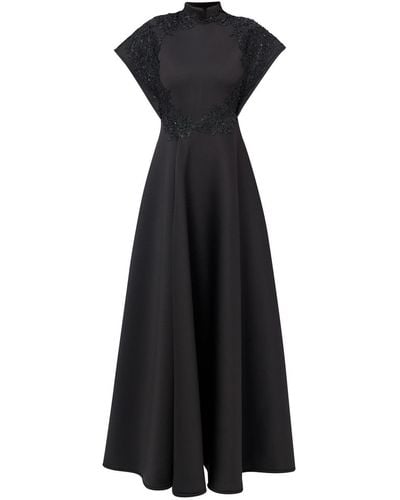 LIA ARAM Embellished Neoprene Evening Dress - Black