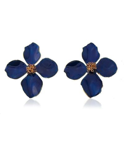 Milou Jewelry Navy Clover Flower Earrings - Blue