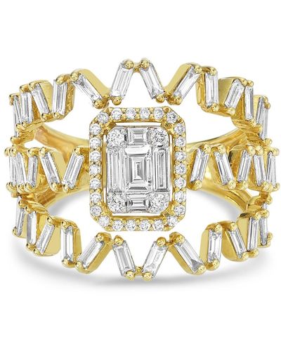 Artisan 18k Yellow Gold Baguette Diamond Designer Handmade Ring - Metallic