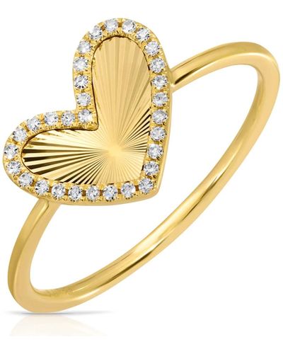 770 Fine Jewelry Fluted Asymmetrical Diamond Heart Shape Ring - Metallic