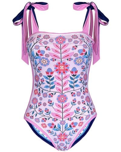 Jessie Zhao New York Pink Garden Reversible One Piece Swimsuit - Blue